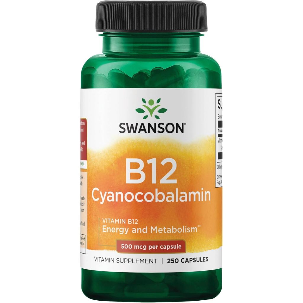 HealthilyYou | Swanson, Vitamin B12, 500 mcg, Capsules, Energy and Metabolism  Vitamin Supplement