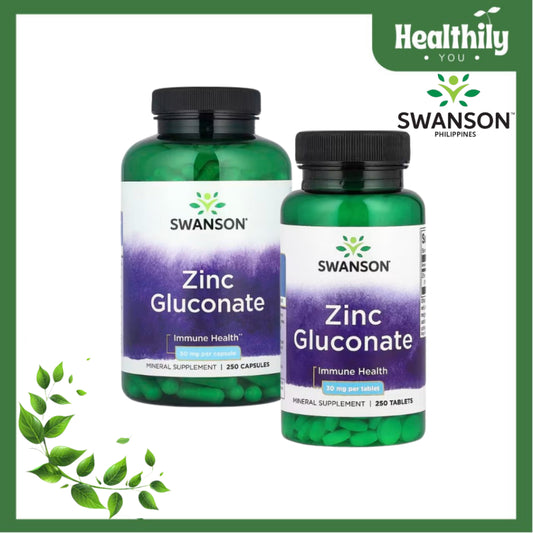 HealthilyYou | Swanson, Zinc Gluconate, 30 mg, Tablets, 50 mg, 250 Capsules, Immune Health