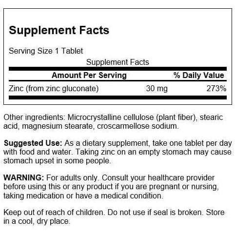 HealthilyYou | Swanson, Zinc Gluconate, 30 mg, Tablets, 50 mg, 250 Capsules, Immune Health
