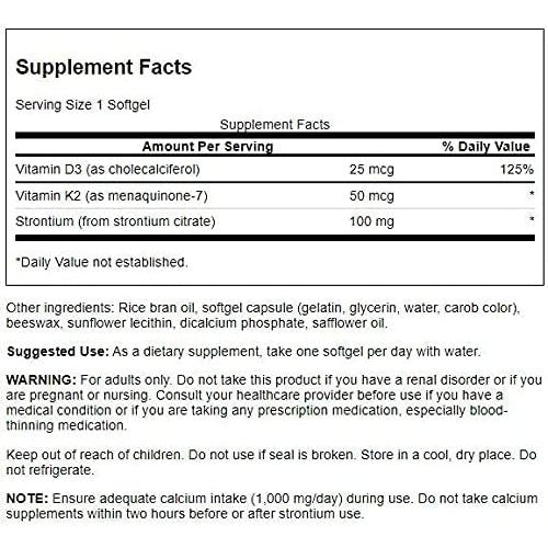 Healthily You | Swanson, Vitamins D3 & K2, Extra Strength, with Strontium 60 Veggie Caps Bone Health