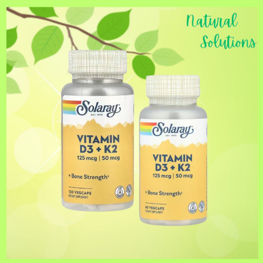 NaturalSolutions | Solaray, Vitamin D3 + K2, VegCaps, Bone & Immune Health Made Without Soy