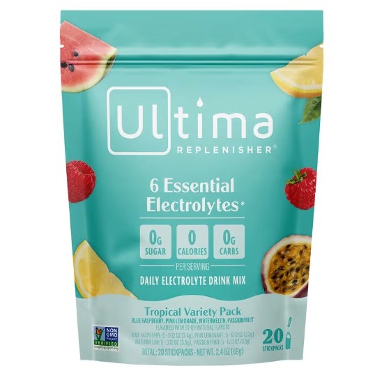 NaturalSolutions | Ultima Replenisher, 6 Essential Electrolytes, Lemonade, Tropical, Mix, Raspberry