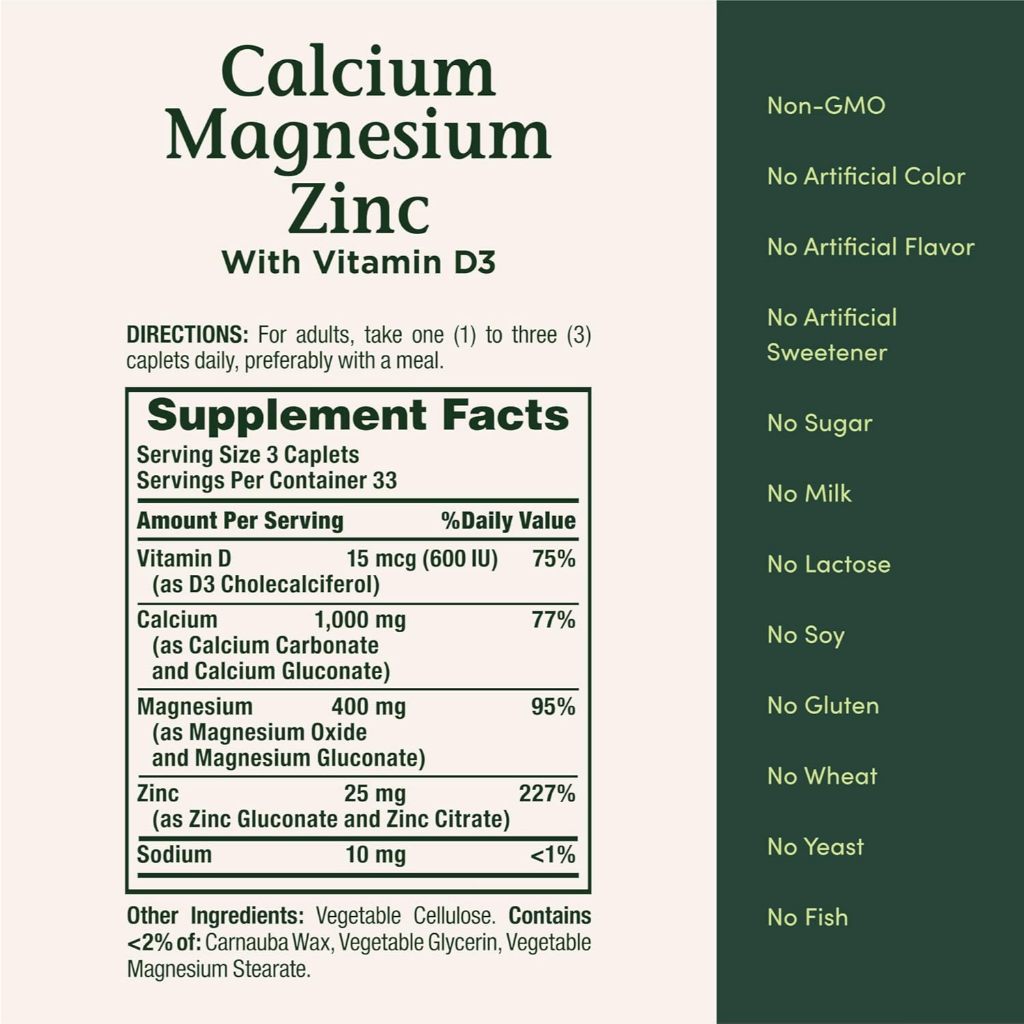 LittleSunshine | Nature's Bounty, Calcium Magnesium Zinc with Vitamin D3, 100 Coated Caplets