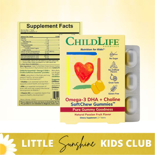 LittleSunshine | ChildLife Essentials, Essentials, Omega-3 DHA + Choline, SoftChew Gummies, Passion