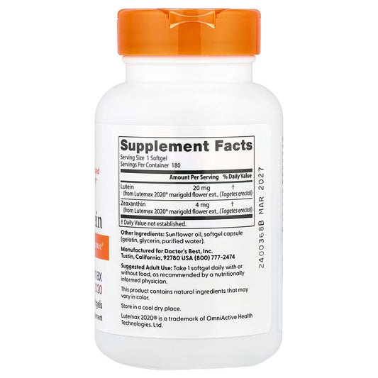 USA Supplements | Doctor's Best, Lutein, Lutemax 2020 ( Supports Eye Health )