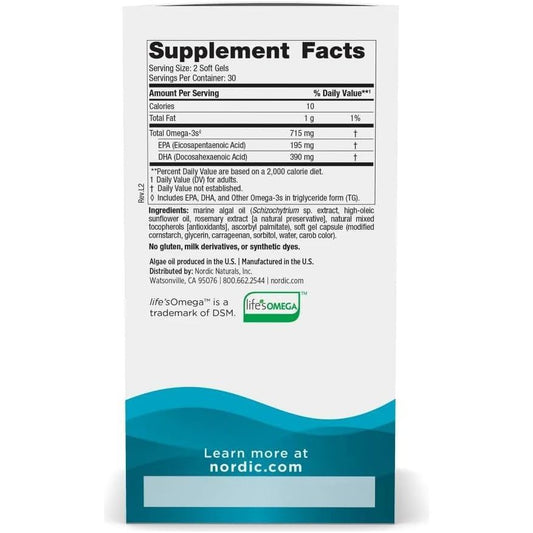 USA Supplements | Nordic Naturals, Algae DHA ( Supports Brain Health )
