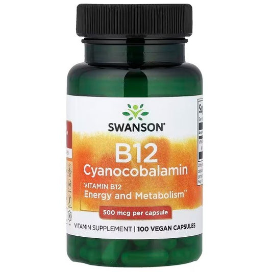HealthilyYou | Swanson, Vitamin B12, 500 mcg, Capsules, Energy and Metabolism  Vitamin Supplement