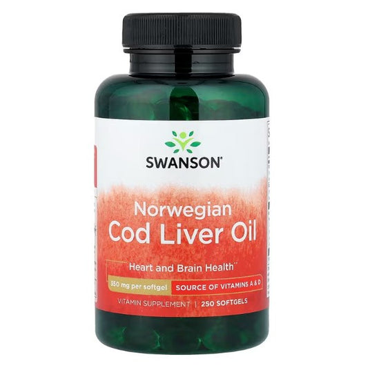 HealthilyYou | Swanson, Norwegian Cod Liver Oil, 350 mg, 250 Softgels Heart and Brain Health