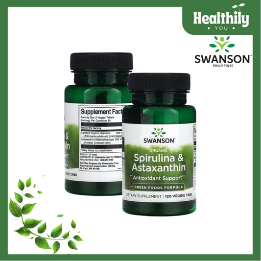HealthilyYou | Swanson, Organic Spirulina & Astaxanthin, 120 Veggie Tabs Antioxidant Support