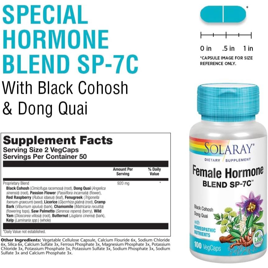 NaturalSolutions | Solaray, Female Hormone Blend SP-7C VegCaps Herbal Support  Dietary Supplement