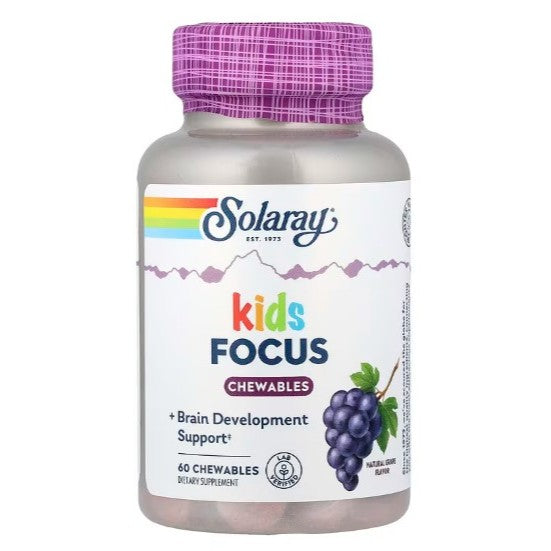 NaturalSolutions | Solaray, Kids Focus Chewables, Natural Grape, 60 Chewables Brain Development
