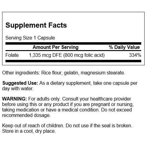 HealthilyYou | Swanson, Folic Acid, 800 mcg, 250 Vegan Capsules Cardiovascular and Prenatal Health