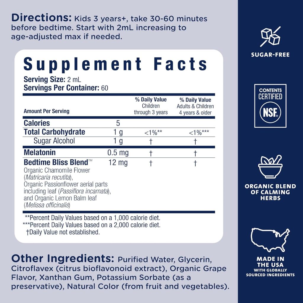 LittleSunshine | Mommy's Bliss, Kids Sleep Liquid with Melatonin, Age 3 Years+, Natural Grape,