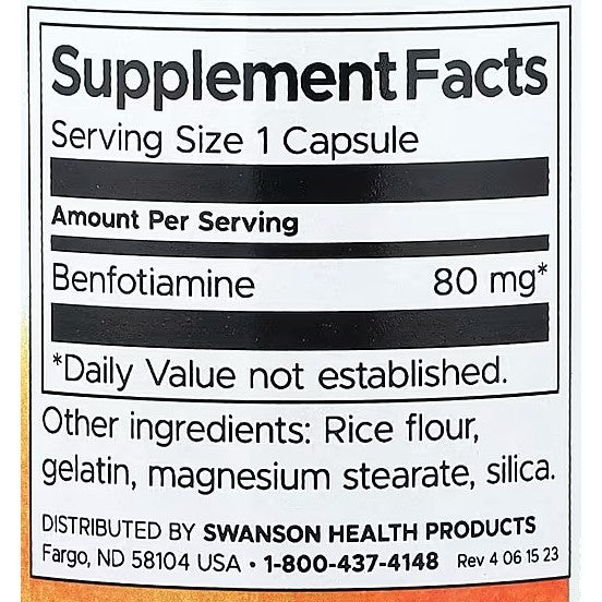 HealthilyYou | Swanson, Benfotiamine, 80 mg, 120 Capsules Blood Sugar Support Dietary Supplement