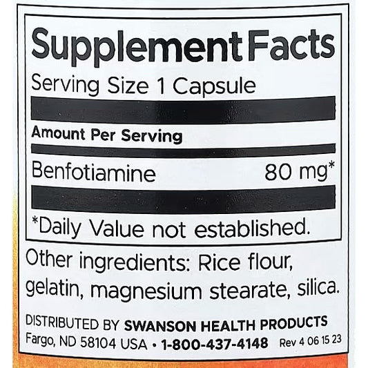 HealthilyYou | Swanson, Benfotiamine, 80 mg, 120 Capsules Blood Sugar Support Dietary Supplement
