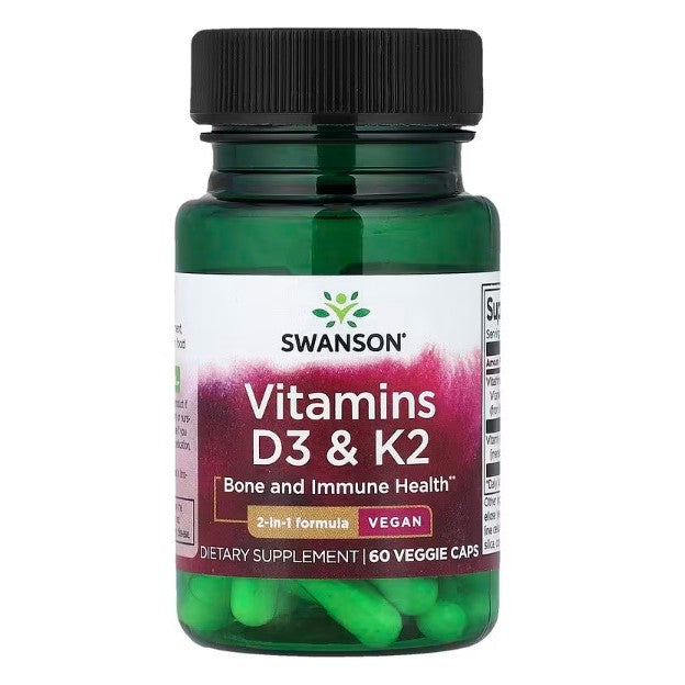 Healthily You | Swanson, Vitamins D3 & K2, Extra Strength, with Strontium 60 Veggie Caps Bone Health