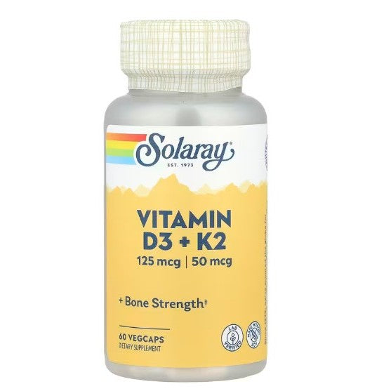 NaturalSolutions | Solaray, Vitamin D3 + K2, VegCaps, Bone & Immune Health Made Without Soy