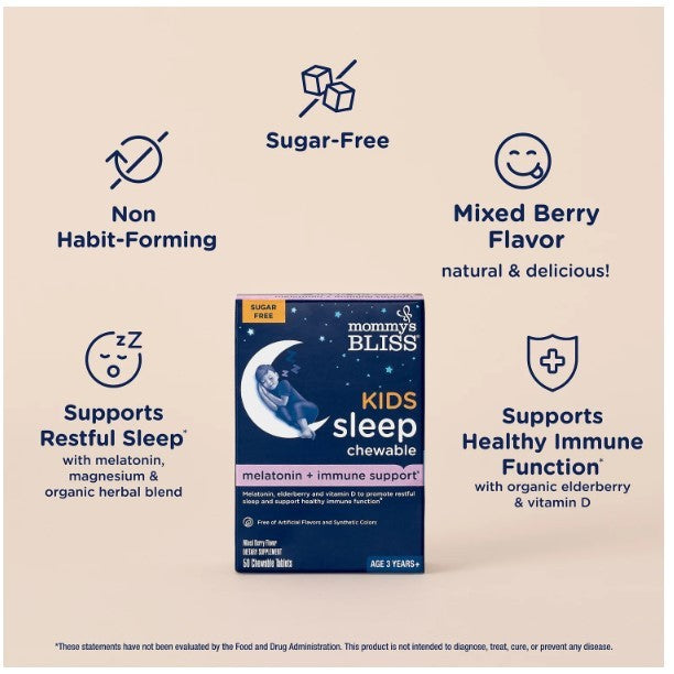 LittleSunshine | Mommy's Bliss, Kids Sleep Chewable, Melatonin + Immune Support, Age 3 Years+, Mixed