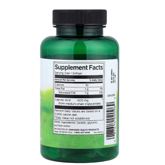 HealthilyYou | Swanson, Caprylic Acid, 600 mg, 60 Softgels Energy and Metabolism