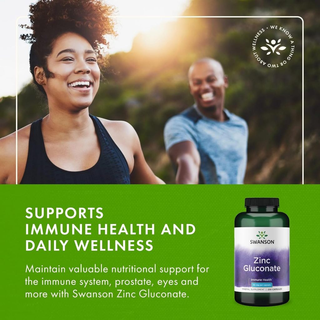 HealthilyYou | Swanson, Zinc Gluconate, 30 mg, Tablets, 50 mg, 250 Capsules, Immune Health