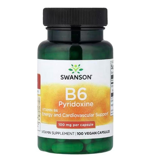 LowCostPH | Swanson, Vitamin B6 Pyridoxine, 100 mg, Vegan Capsules Energy & Cardiovascular Health