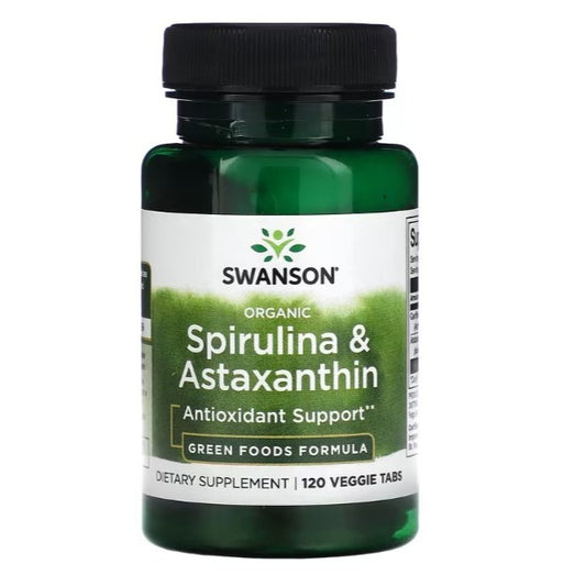 LowCostPH | Swanson, Organic Spirulina & Astaxanthin, 120 Veggie Tabs Antioxidant Support