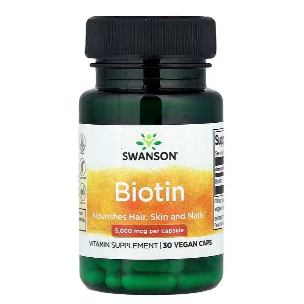 LowCostPH | Swanson, Biotin, 5,000 mcg, 30 & 100 Capsules, Nourishes Hair, Skin and Nails