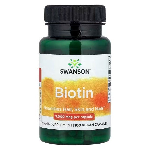Healthily You | Swanson, Biotin, 5,000 mcg, 30 & 100 Capsules, Nourishes Hair, Skin and Nails