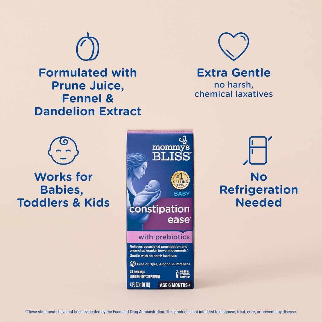 LittleSunshine | Mommy's Bliss, Baby Constipation Ease + Probiotics, Age 6 Months+, Parabens free