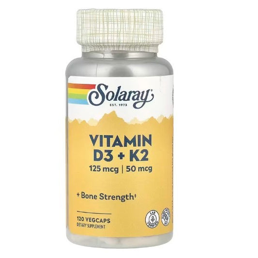 NaturalSolutions | Solaray, Vitamin D3 + K2, VegCaps, Bone & Immune Health Made Without Soy