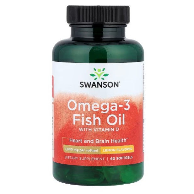 HealthilyYou | Swanson, Omega-3 Fish Oil with Vitamin D, Lemon, Softgels High Concentrate Omega