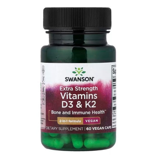 Healthily You | Swanson, Vitamins D3 & K2, Extra Strength, with Strontium 60 Veggie Caps Bone Health