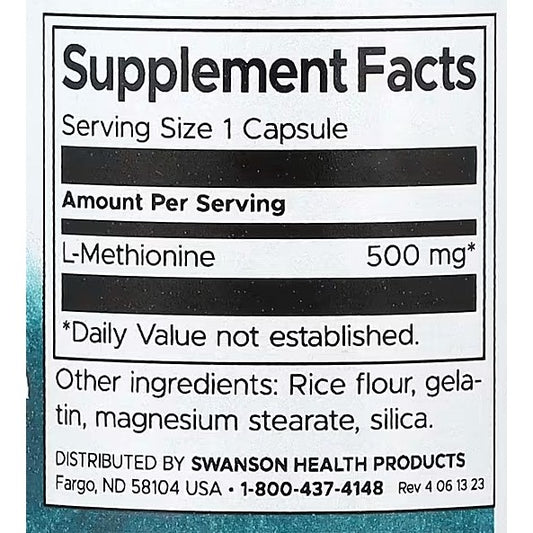 LowCostPH | Swanson, L-Methionine, 500 mg, 30 Capsules, Promotes Healthy Liver Function