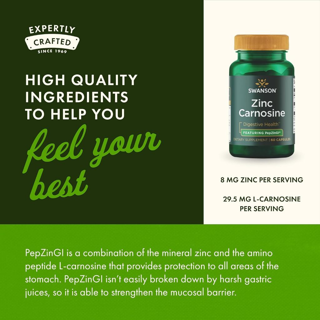 Healthily You | Swanson, Zinc Carnosine, 60 Capsules Digestive Health Featuring PepZinGI