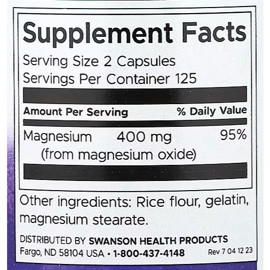 HealthilyYou | Swanson, Magnesium Oxide, 200 mg, 500 mg, Capsules Muscle and Bone Health