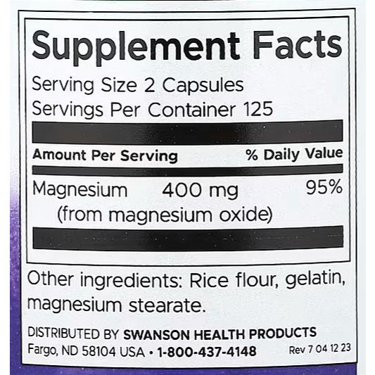 HealthilyYou | Swanson, Magnesium Oxide, 200 mg, 500 mg, Capsules Muscle and Bone Health