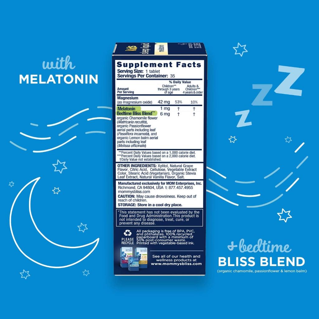 LittleSunshine | Mommy's Bliss, Kids Sleep Chewable, Melatonin + Magnesium, 3 Yrs+, Natural Grape,