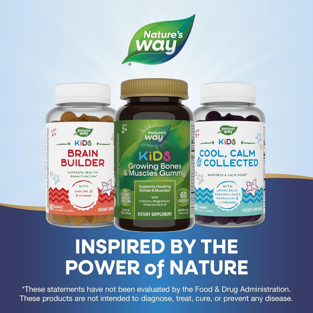 LowCostPH | Nature's Way, Kids, Growing Bones & Muscles Gummy, Ages 2 +, Wildberry, 60 Gummies