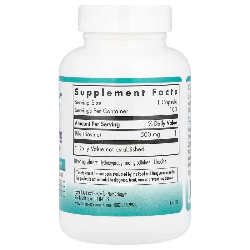 USA Supplements | Nutricology, Ox Bile, 500 mg, 100 Vegicaps ( Essential for Fat Digestion )