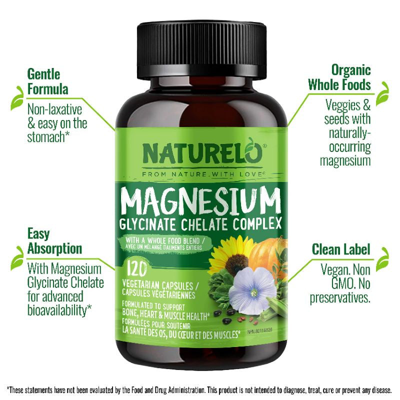 LowCostPh | NATURELO, Magnesium Glycinate Chelate Complex, 120 Vegetarian Capsules