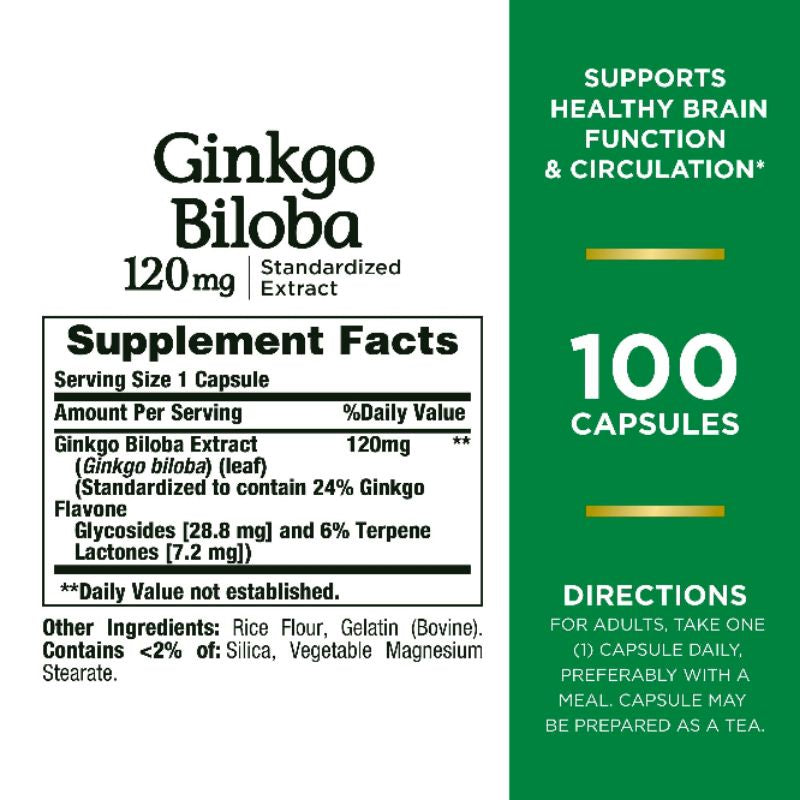 LowCostPh | Nature's Bounty, Ginkgo Biloba, 120 mg, 100 Capsules | 60 mg, 200 Capsules 30mg per Caps