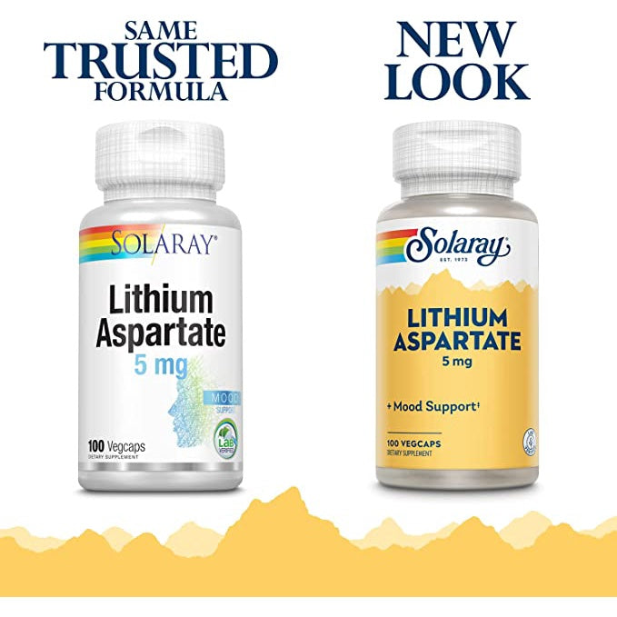 LowCostPH | Solaray, Lithium Aspartate, 5 mg, 100 Vegcaps Mood Support Lab Verified Supplements