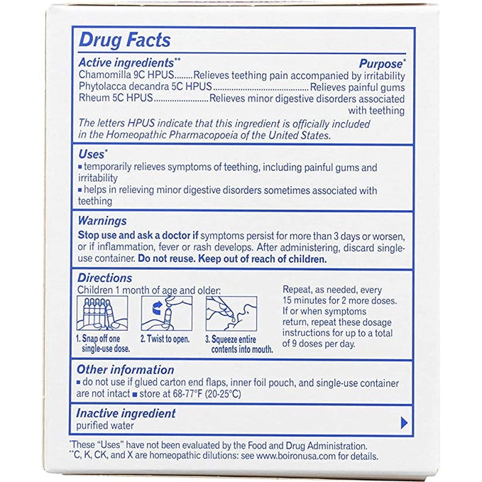 Lowcost PH | Boiron, Camilia, Teething Relief, 1 Month + , 30 Doses, 0.034 fl oz (1 ml) Each