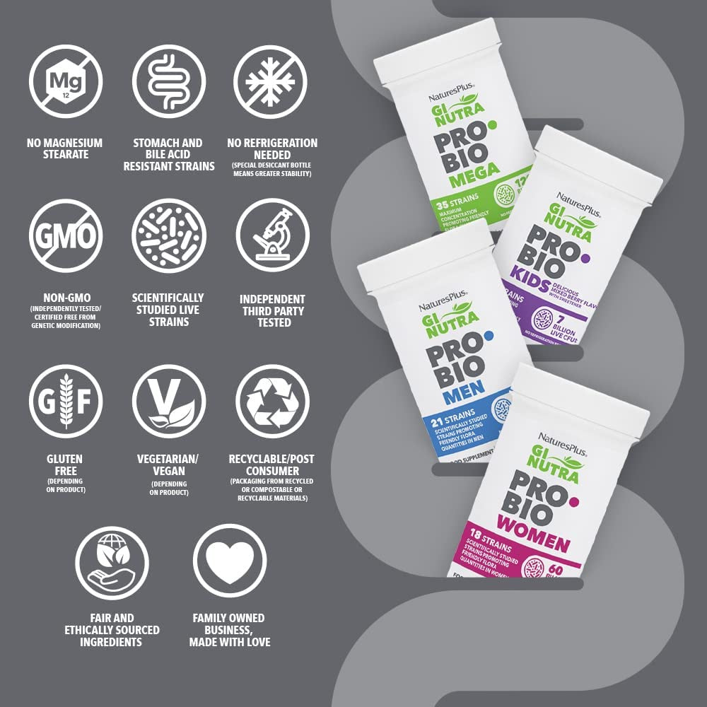 USA Onhand | Natures Plus GI Natural Probiotic Mega 35 strain Men 21Strain Women Dietary Supplements