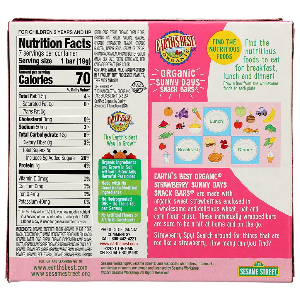Low Cost PH | Earth's Best, Organic Sunny Days Snack Bars, Strawberry, 8 Bars, 0.67 oz (19 g) Each