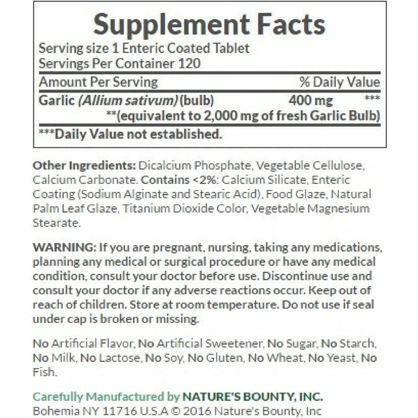 LowCostPh | Nature's Bounty, Garlic, 2,000 mg, Garlic Extract, 1,000 mg, 100 Rapid Release Softgels