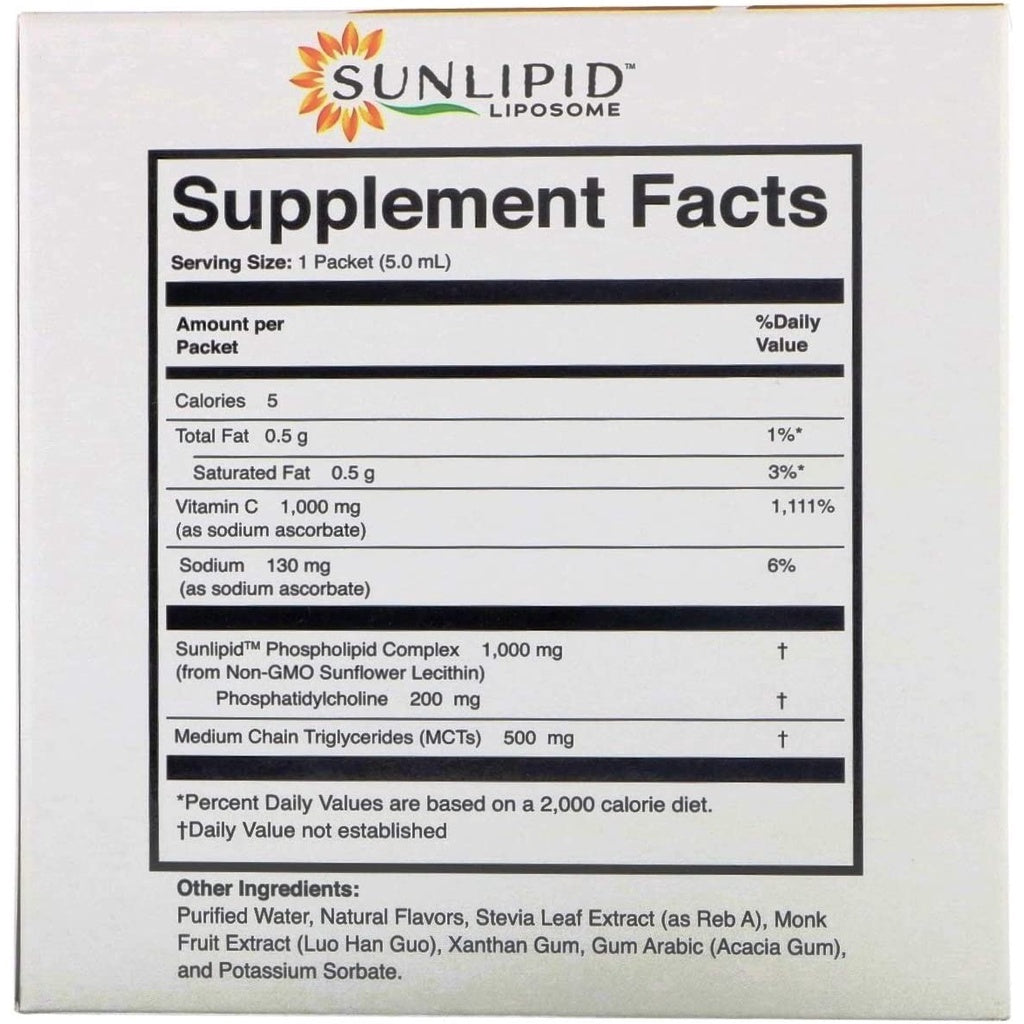 LowCostPH | Sunlipid, Liposomal Vitamin C with MCT Oil, 30 Packets, 0.17 fl oz (5 ml) Each