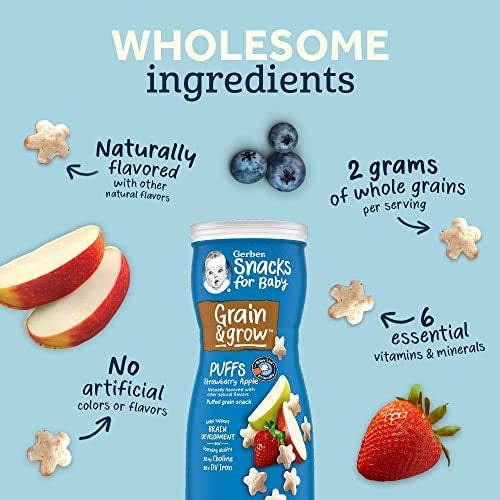 NaturalSolutions | Gerber, Snacks for Baby, Grain & Grow, Puffs, Puffed Grain Snack, 8+ Months, 42g