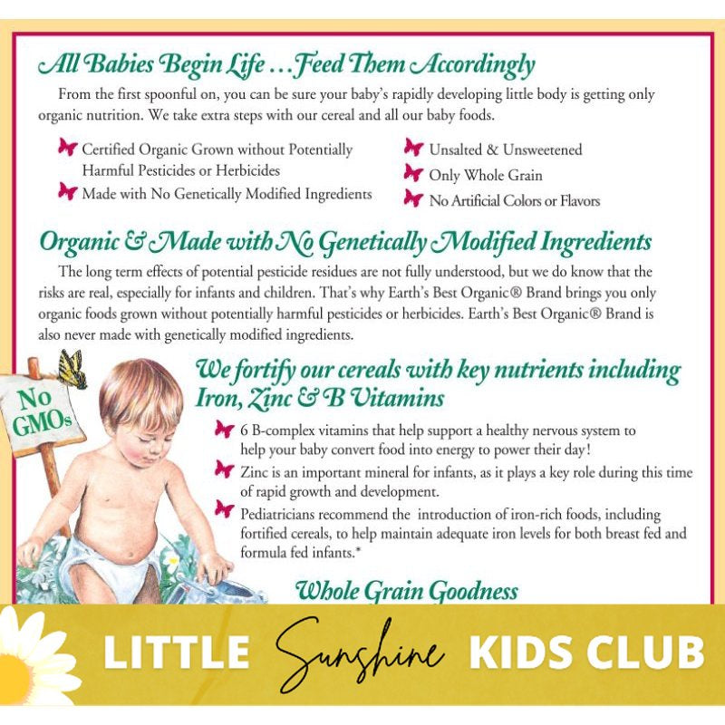 LittleSunshine | Earth's Best, Organic Whole Grain Multi-Grain Cereal, Whole Grain Oatmeal 227g