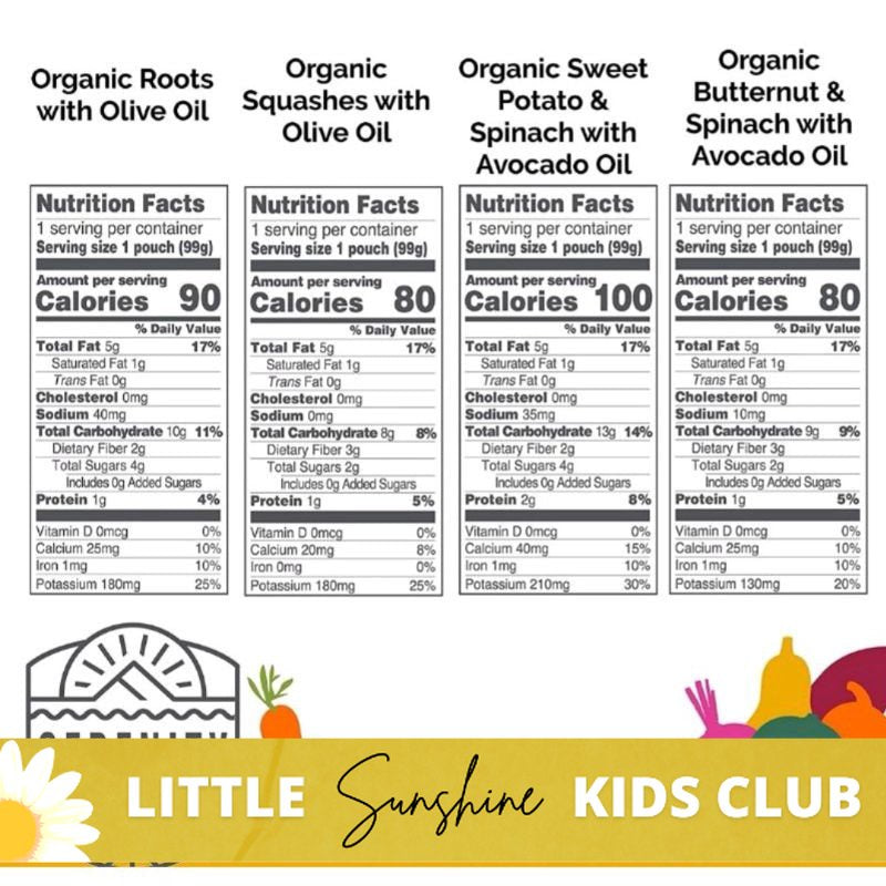 LittleSunshine | Serenity Kids Organic Beef, Salmon, Chicken, Sweet Potato, Bison, Carrot, Olive Oil